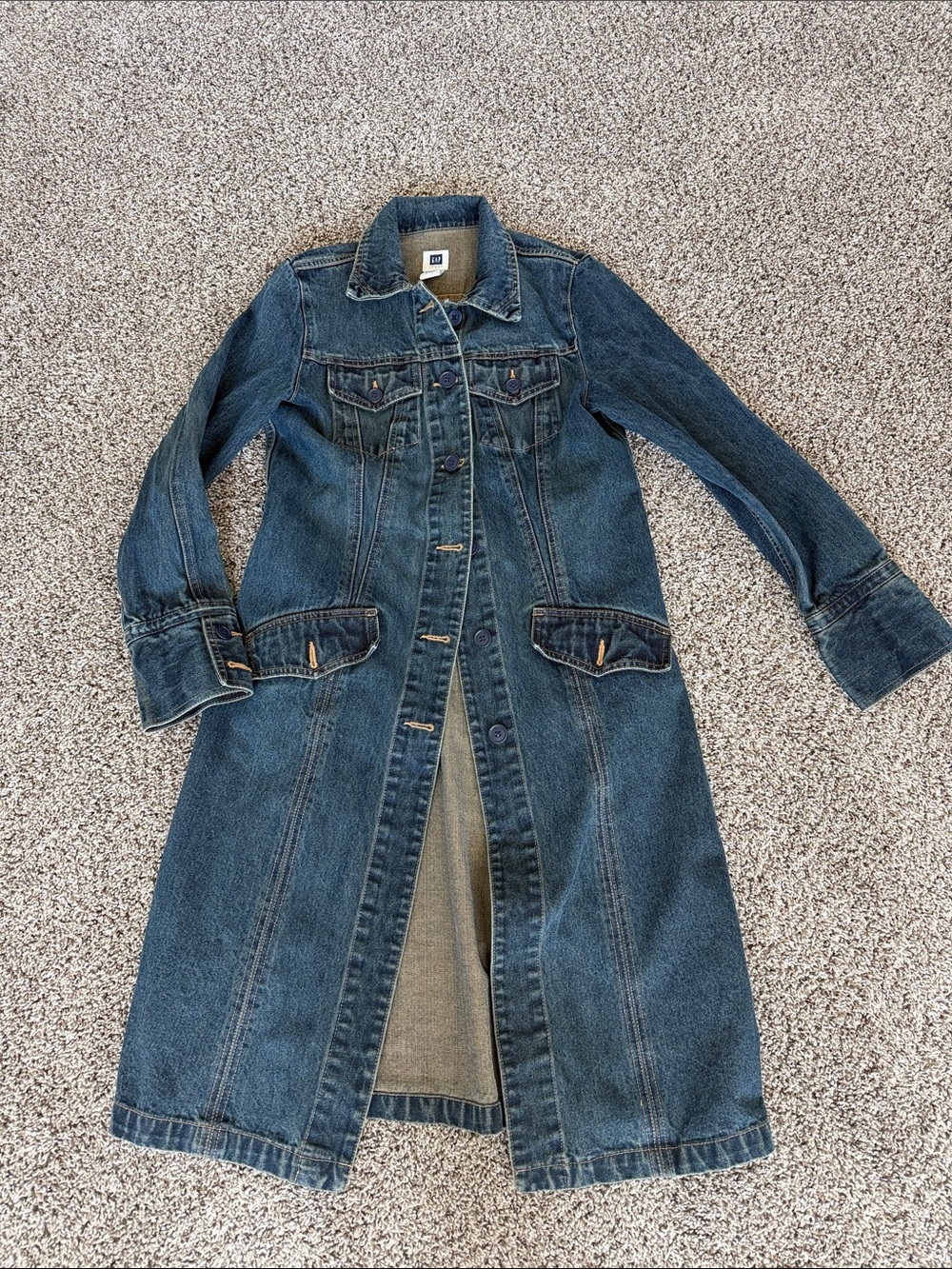 GAP Dark Blue Long Denim Trench Coat